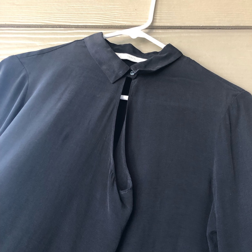 Zara Trafaluc Keyhole High Button Neck Blouse size S